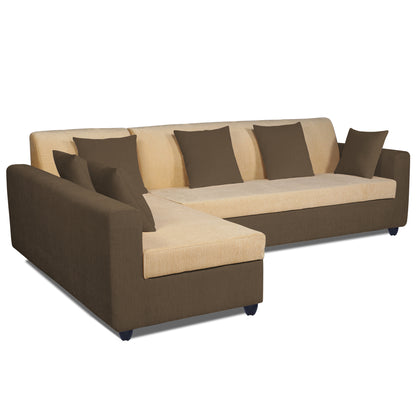 Adorn India Rio Decent L Shape 6 Seater Corner Sofa Set Left Side Handle (Brown and Beige) (3 Year Warranty)