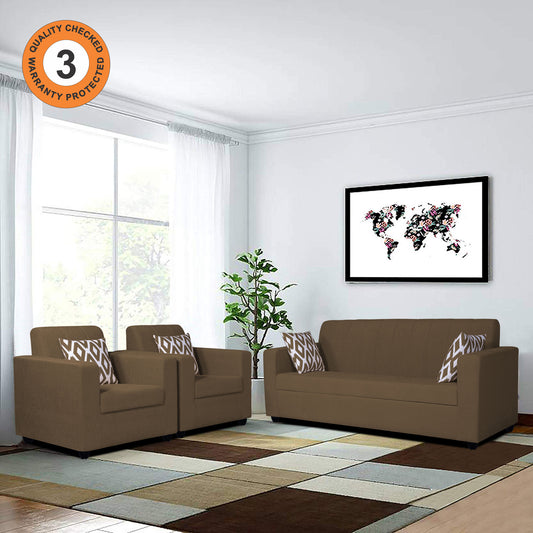 Adorn India Rio HighBack 3+1+1 5 Seater Sofa Set (Brown) (3 Year Warranty)