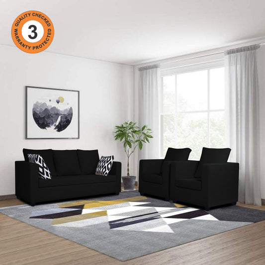 Adorn India Zink Straight Line 3-1-1 5 Seater Sofa Set (Wood & Fabric, Black)