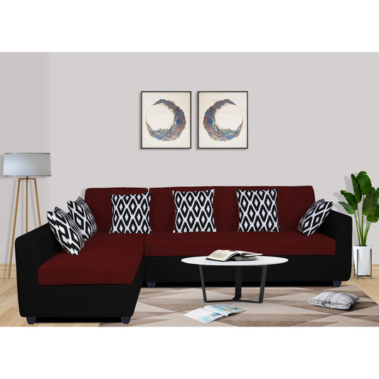 Adorn India Rio High Back L Shape 6 Seater Sofa Set (Left Side Handle)(Maroon & Black)