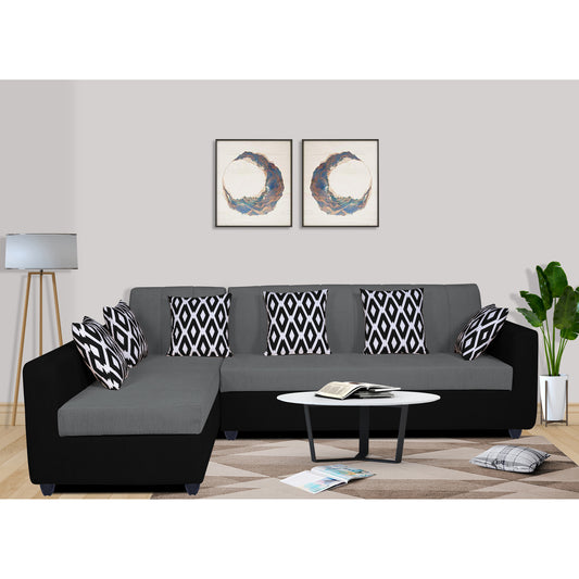 Adorn India Rio High Back L Shape 6 Seater Sofa Set (Left Side Handle) (Grey & Black)