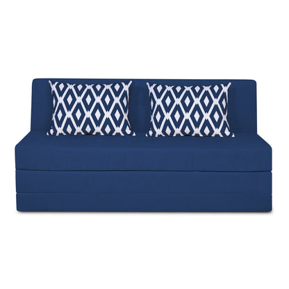 Adorn India Easy Highback Three Seater Sofa Cum Bed Rhombus 6' x 6' (Blue) (1 Year Warranty)