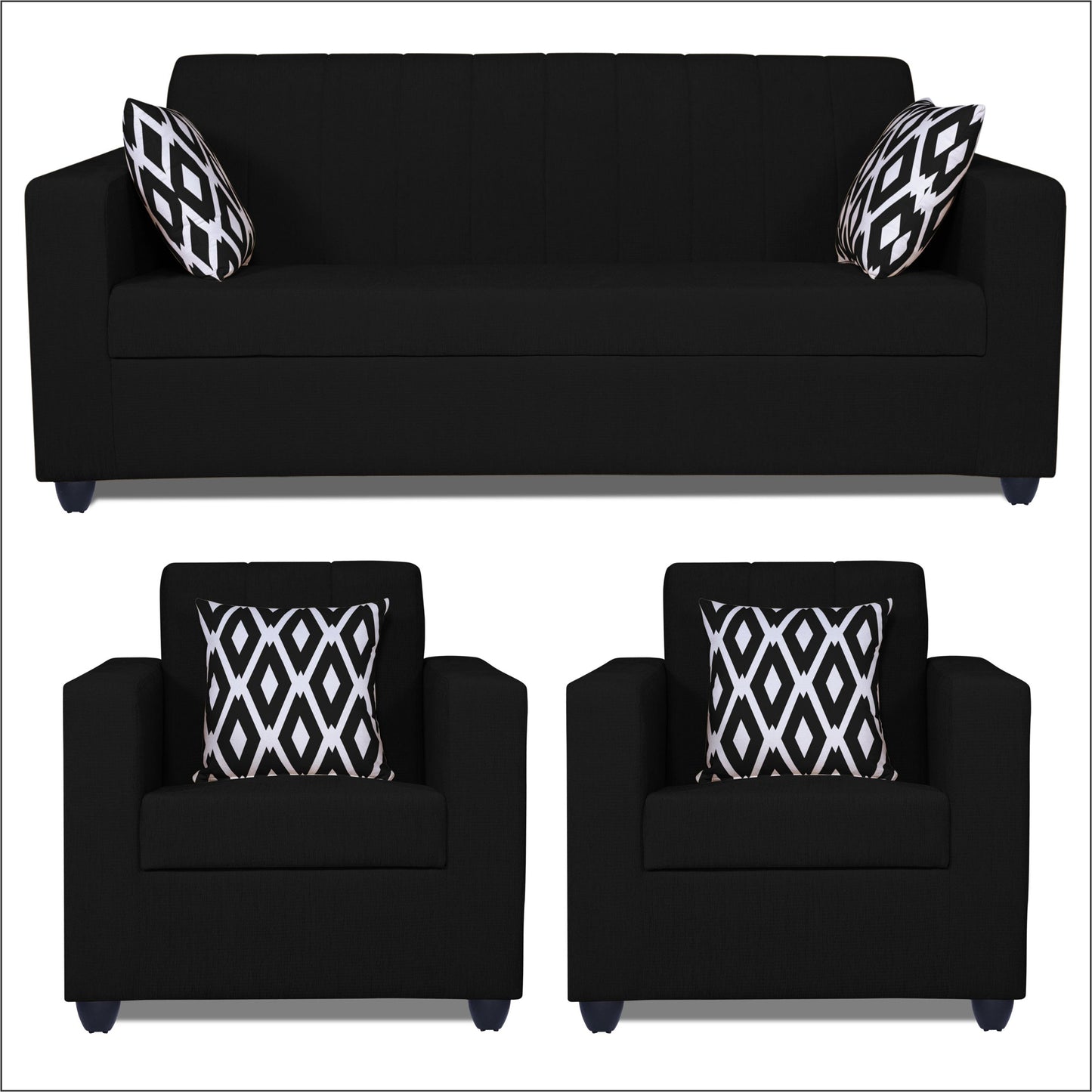 Adorn India Rio Highback 3+1+1 5 Seater Sofa Set (Black) (3 Year Warranty)