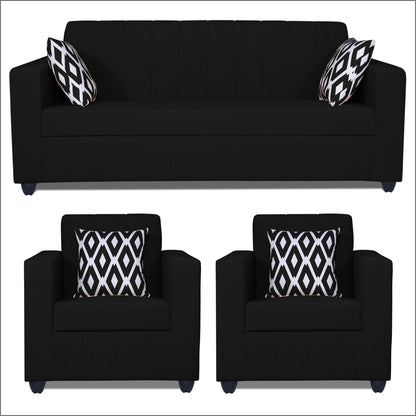 Adorn India Rio Highback 3+1+1 5 Seater Sofa Set (Black) (3 Year Warranty)