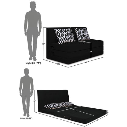 Adorn India Easy Highback Two Seater Sofa Cum Bed Rhombus 4' x 6' (Black) (1 Year Warranty)