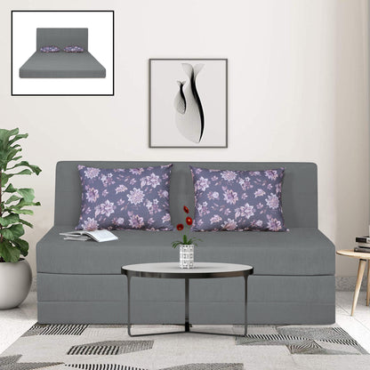 Adorn India Easy Highback Three Seater Sofa Cum Bed Floral 5' x 6' (Grey) (1 Year Warranty)