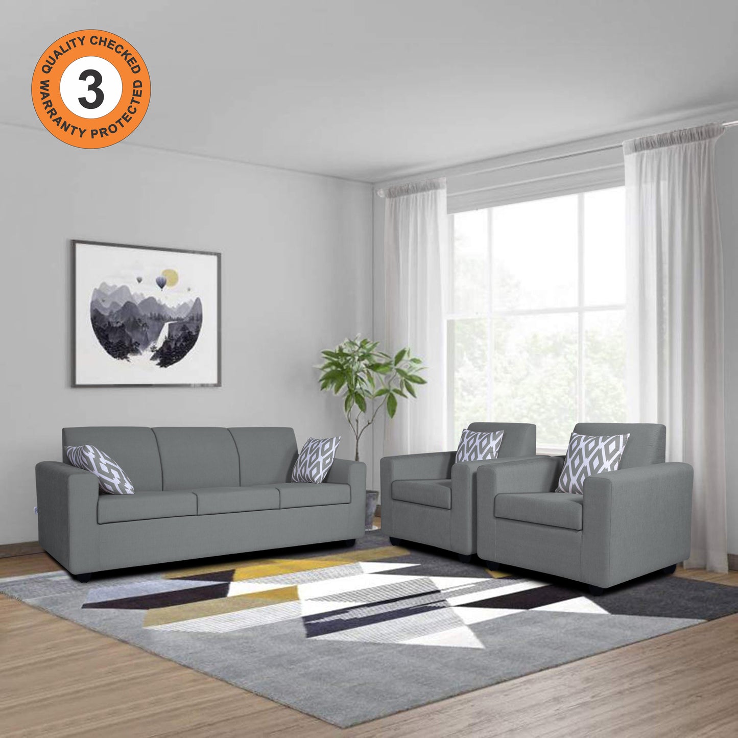 Adorn India Monteno 3-1-1 5 Seater Sofa Set (Grey) (3 Year Warranty)