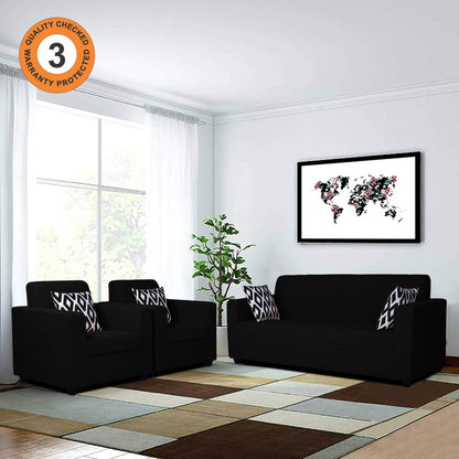 Adorn India Rio Highback 3+1+1 5 Seater Sofa Set (Black) (3 Year Warranty)