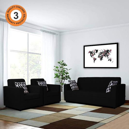 Adorn India Rio Highback 3+1+1 5 Seater Sofa Set (Black) (3 Year Warranty)