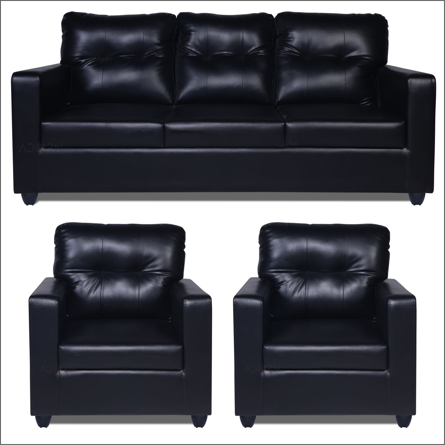 Adorn India Astor Leatherette 3+1+1 5 Seater Sofa Set (Black) (3 Year Warranty)