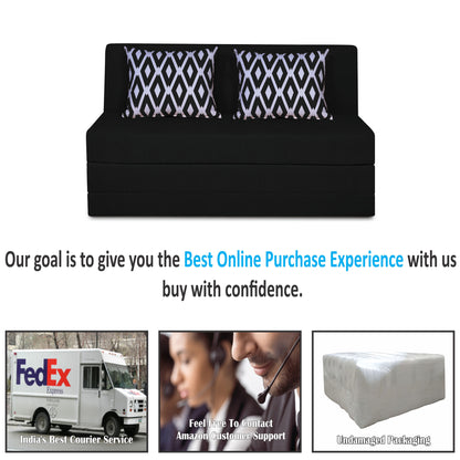 Adorn India Easy Highback Two Seater Sofa Cum Bed Rhombus 4' x 6' (Black) (1 Year Warranty)
