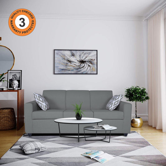 Adorn India Monteno 3 Seater Sofa (Grey) (3 Year Warranty)