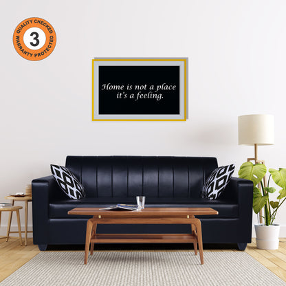 Adorn India Rio Highback Leatherette 3 Seater Sofa (Black) (3 Year Warranty)