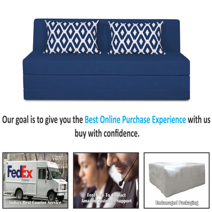 Adorn India Easy Highback Three Seater Sofa Cum Bed Rhombus 6' x 6' (Blue) (1 Year Warranty)