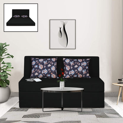 Adorn India Easy Highback Two Seater Sofa Cum Bed Floral 4' x 6' (Black) (1 Year Warranty)