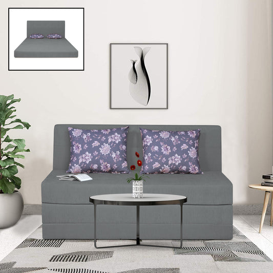 Adorn India Easy Highback Two Seater Sofa Cum Bed Floral 4' x 6' (Grey) (1 Year Warranty)
