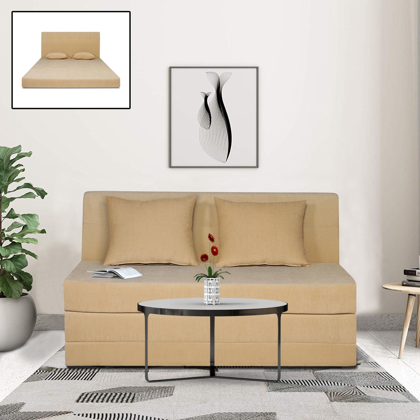 Adorn India Easy Highback Two Seater Sofa Cum Bed Decent 4' x 6' (Beige) (1 Year Warranty)
