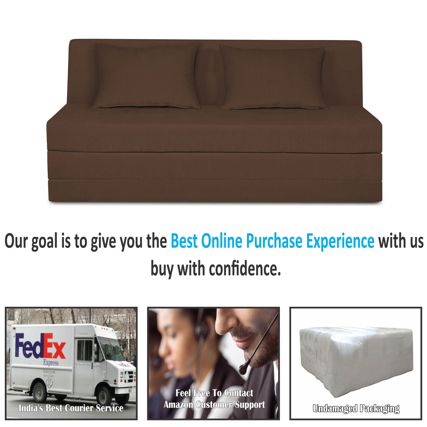 Adorn India Easy Highback Three Seater Sofa Cum Bed Decent 6' x 6' (Brown) (1 Year Warranty)