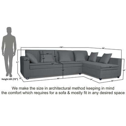 Adorn India Rio Decent L Shape Right Side Handle 6 Seater Corner Sofa Set (Grey) (3 Year Warranty)