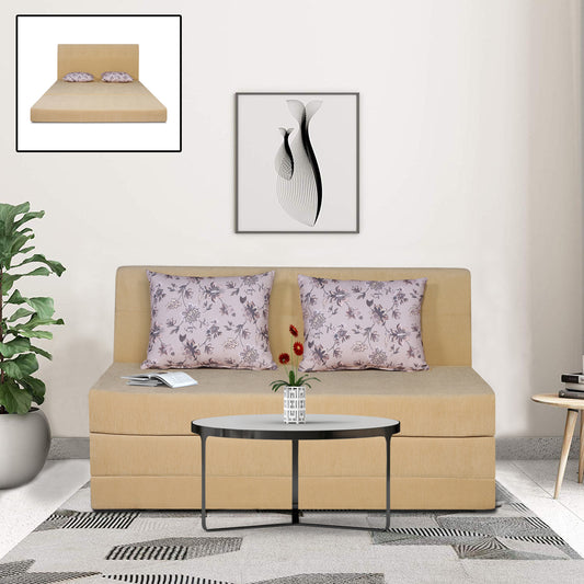 Adorn India Easy Highback Two Seater Sofa Cum Bed Floral 4' x 6' (Beige) (1 Year Warranty)