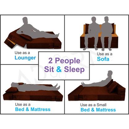 Adorn India Easy 2 Seater Sofa Cum Bed (2 Years Warrenty Quality Foam)-Perfect for Seat & Sleep Washeble Polyster Fabric Cover (Camel & Brown) 4'x6'.Pillows Free (1 Year Warranty)