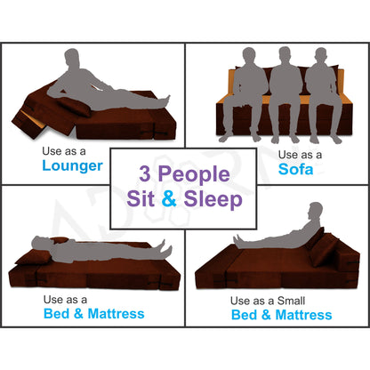 Adorn India Easy 3 Seater Sofa Cum Bed (2 Years Warrenty Quality Foam)-Perfect for Seat & Sleep Washeble Polyster Fabric Cover (Camel & Brown) 5'x6'.Pillows Free (1 Year Warranty)