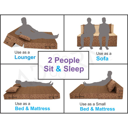 Adorn India Easy Three Seater Sofa Cum Bed Poly Cotton (Brown & Beige) (4 x 6)