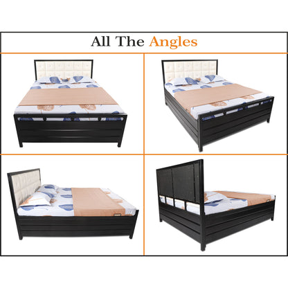 Adorn India Calypso Wrought Iron Bed with Back Cushion Queen Size Box Spring Storage (Without Mattress; Matte; Black)