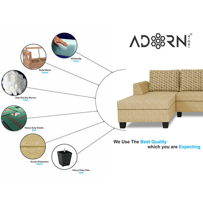Adorn India Raiden Bricks Premium L Shape 6 Seater Sofa Set with Center Table (Left Hand Side) (Beige) (3 Year Warranty)