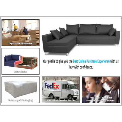 Adorn India Straight Line L Shape 5 Seater Sofa Set Left Side Handle (Dark Grey)