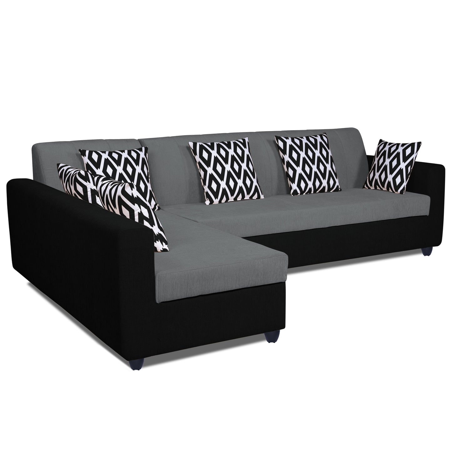 Adorn India Rio High Back L Shape 6 Seater Sofa Set (Left Side Handle) (Grey & Black)