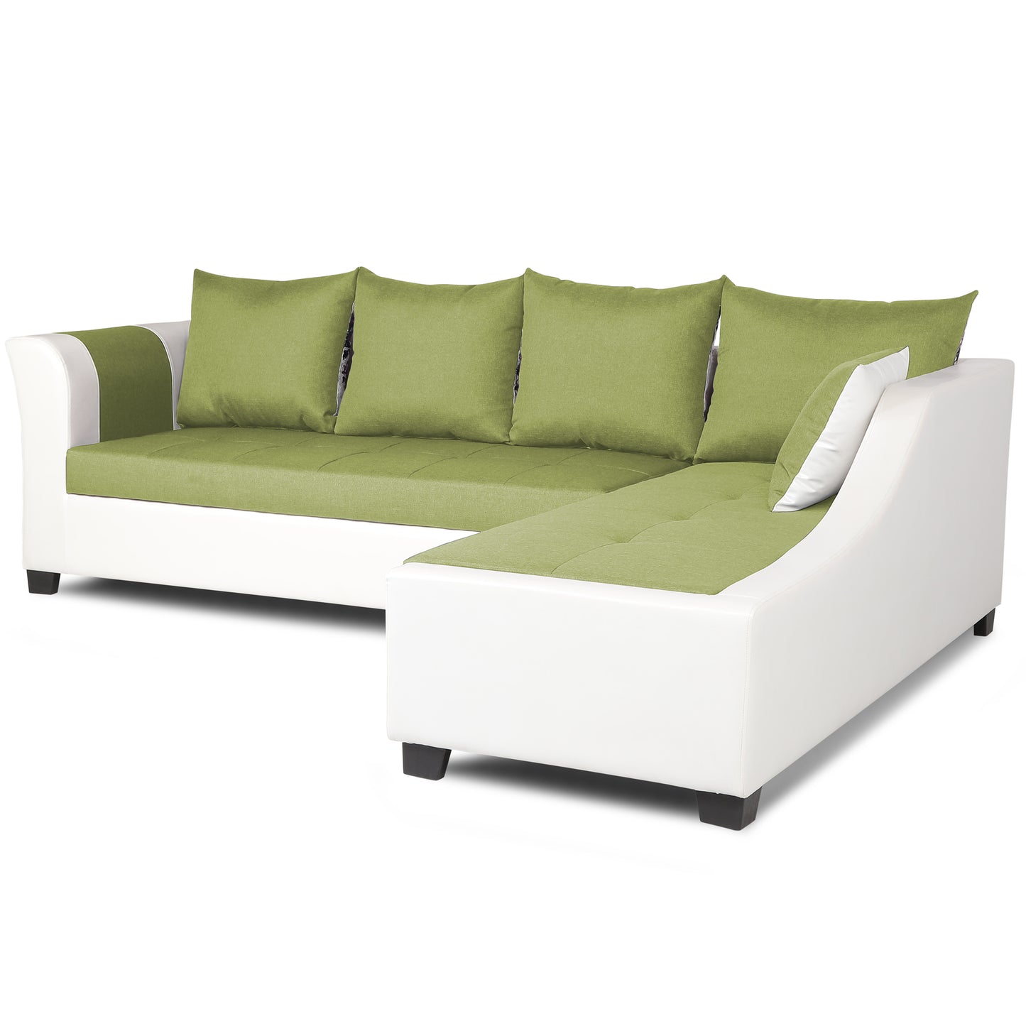 Adorn India Aliana L Shape Leatherette Fabric 6 Seater Sofa Set RHS (Green & White) (3 Year Warranty)
