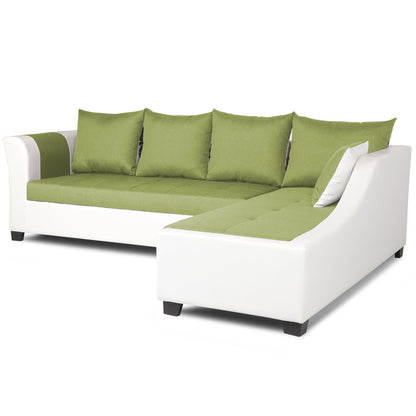 Adorn India Aliana L Shape Leatherette Fabric 6 Seater Sofa Set RHS (Green & White) (3 Year Warranty)