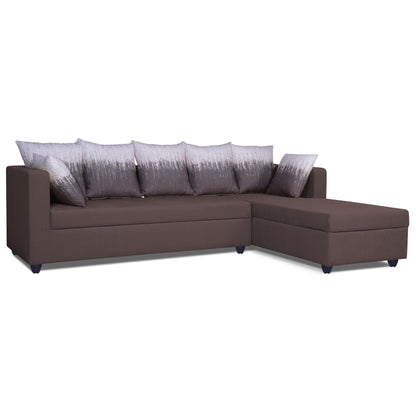 Adorn India Zink Straight line L Shape 6 Seater Sofa Wave Cushion (Brown)