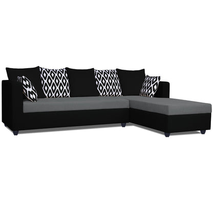 Adorn India Zink Straight line L Shape 6 Seater Sofa Rhombus Cushion(Grey & Black)