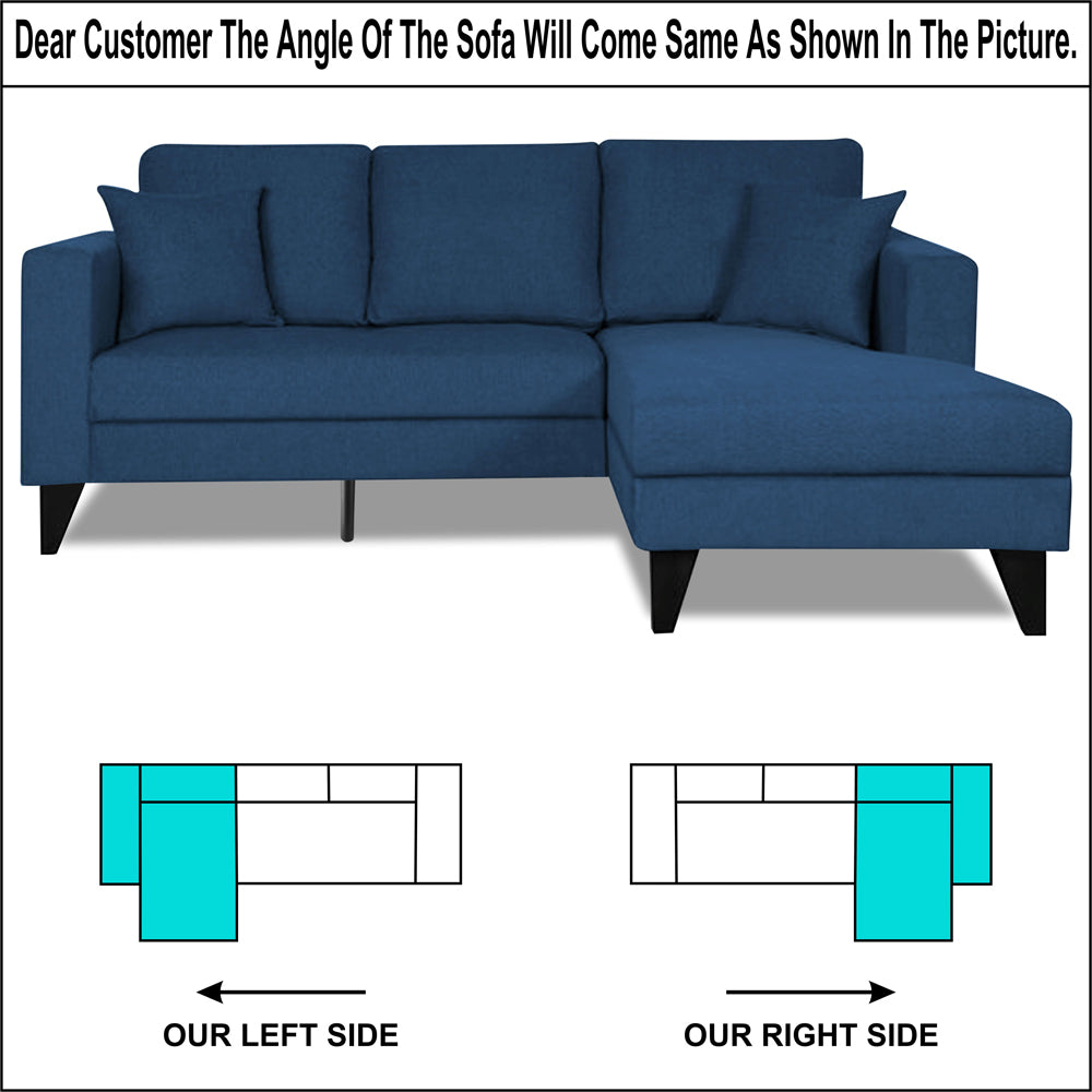 Adorn India Martin L Shape 4 Seater Left Hand Side Sofa Set Plain (Blue) (3 Year Warranty)