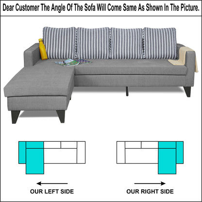 Adorn India Chandler Stripes L Shape 5 Seater Sofa Set LHS (Grey) (3 Year Warranty)