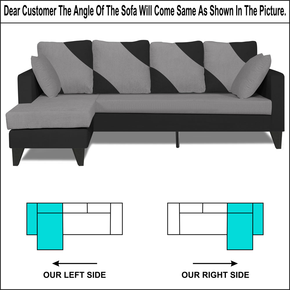 Adorn India Denver L Shape 5 Seater Sofa Set LHS (Grey & Black) (3 Year Warranty)