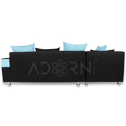 Adorn India Adillac 5 Seater Corner Sofa(Left Side Handle)(Light Blue & Black)