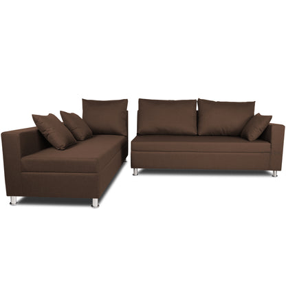 Adorn India Straight Line L Shape 5 Seater Sofa Set Left Side Handle(Brown)