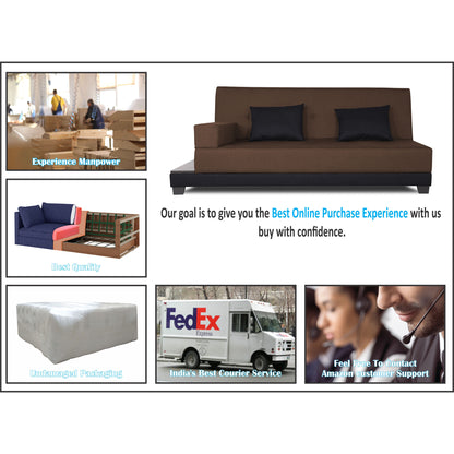 Adorn India Exclusive Two Tone Blake Three Seater Sofa Cum Bed (Brown & Black), Wood, Foam