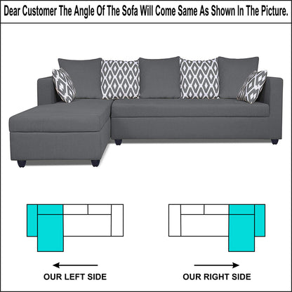 Adorn India Zink Straight line L Shape 5 Seater Sofa Rhombus Cushion (Left Side Handle)(Grey)