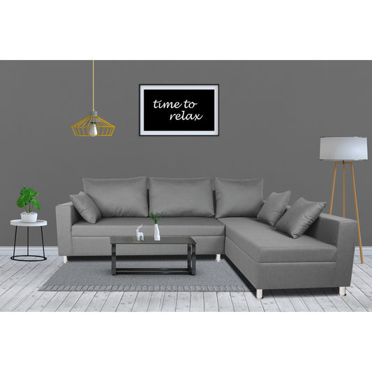 Adorn India Straight line L Shape Sofa (Light Grey)