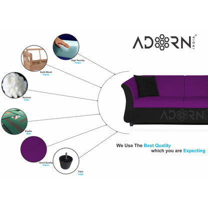 Adorn India Acura 3 Seater Sofa(Dark Purple & Black)