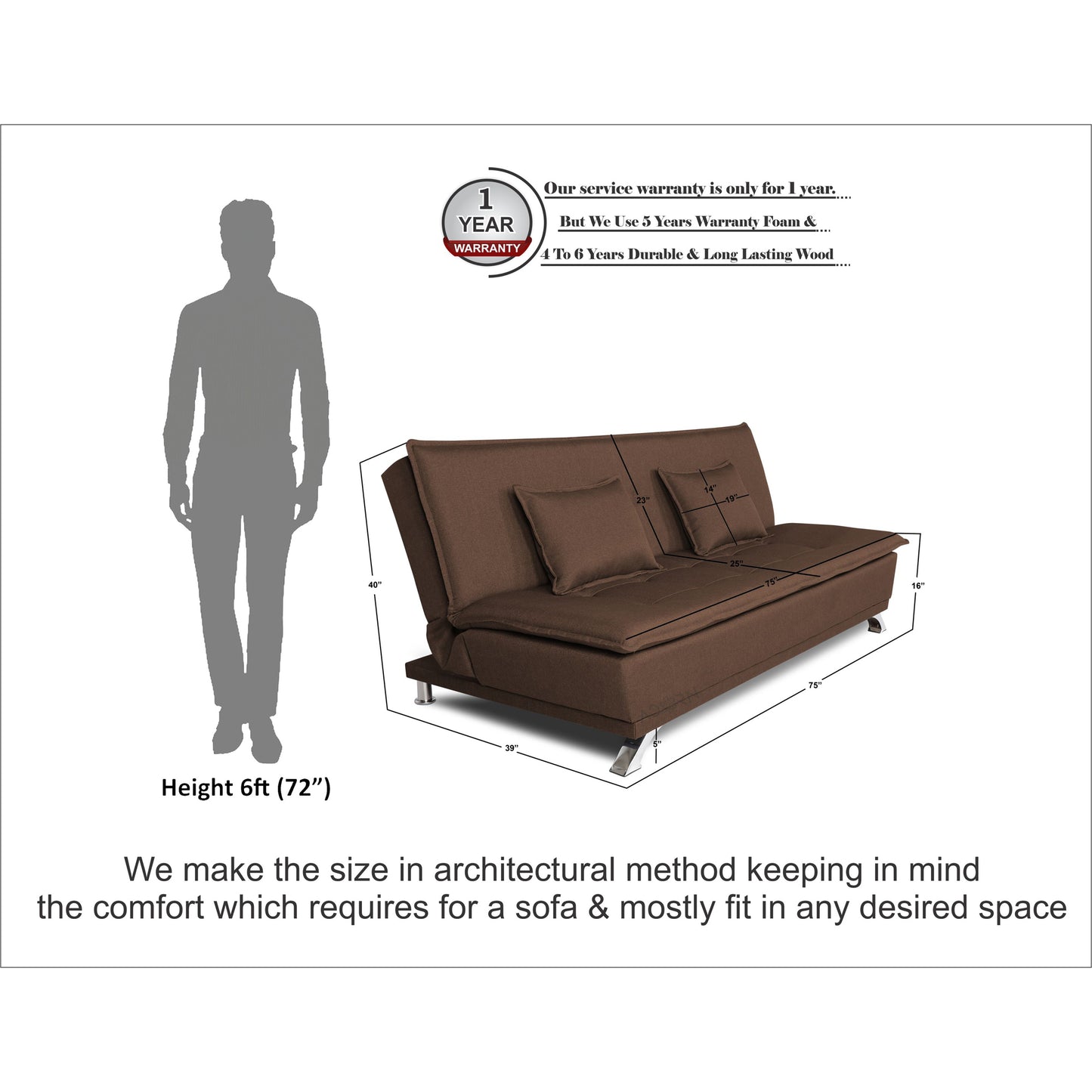 Adorn India Arden 4 Seater Sofa Cum Bed 4 x 6 (Brown) (3 Year Warranty)