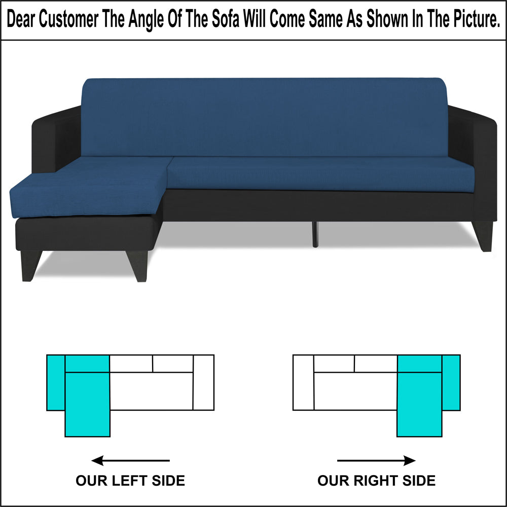 Adorn India Aladra L Shape Decent 5 Seater Sofa Set LHS (Blue & Black) (3 Year Warranty)