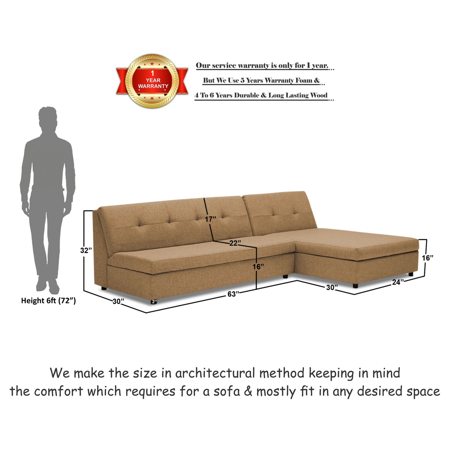 Adorn India Atlas Modular Sofa Set (Camel) (3 Year Warranty)
