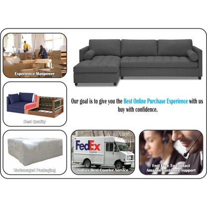 Adorn India Alexander L Shape 7 Seater Sofa Set with Ottoman Puffy LHS (Dark Grey) (3 Year Warranty)
