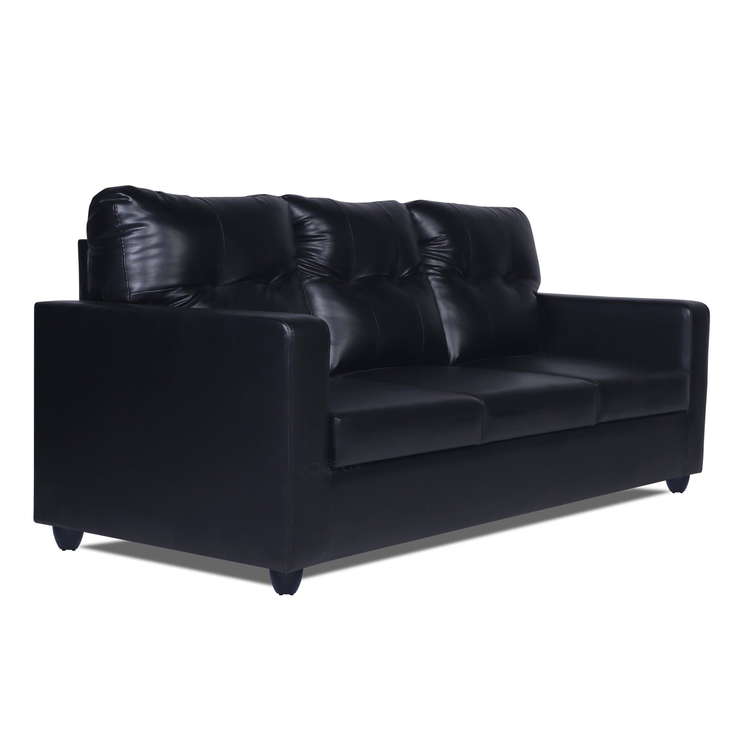 Adorn India Astor Leatherette 3-Person Sofa (Black) (3 Year Warranty)