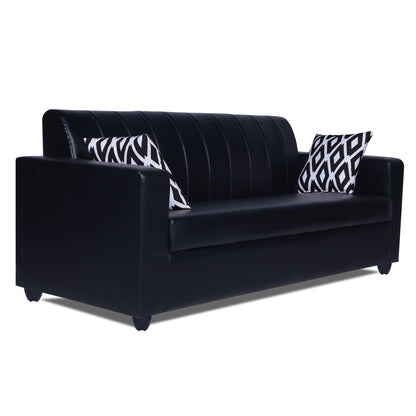 Adorn India Rio Highback Leatherette 3 Seater Sofa (Black) (3 Year Warranty)